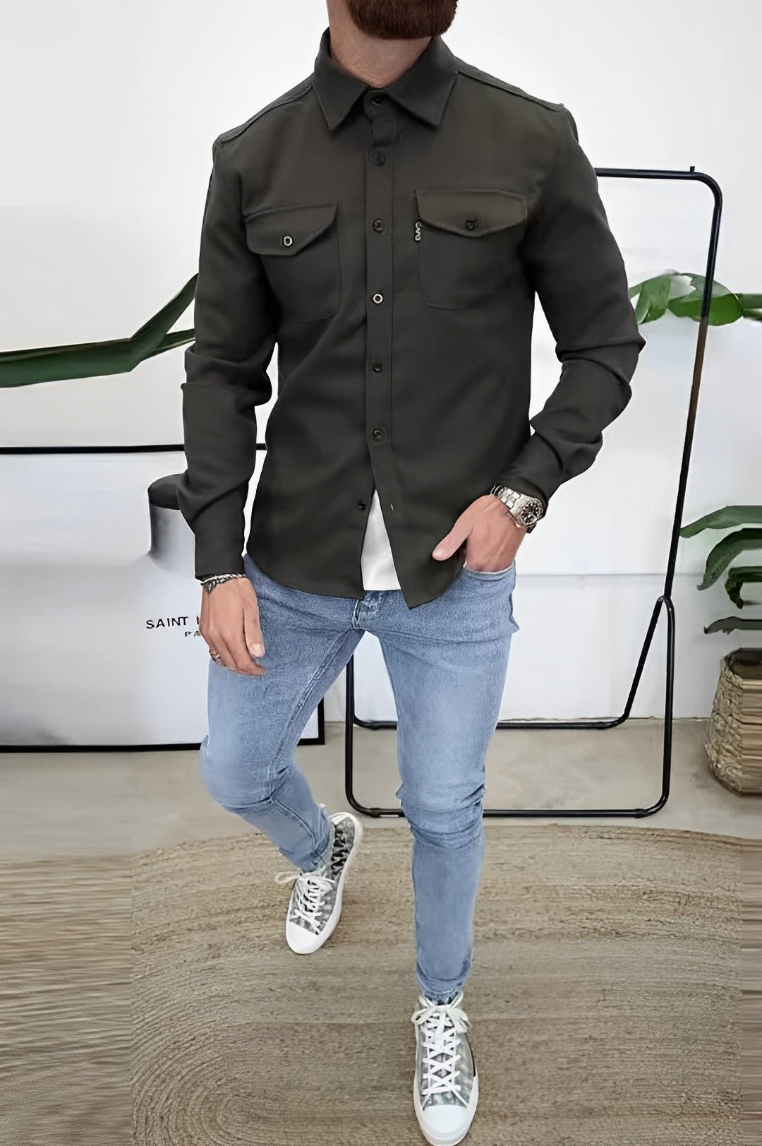 Gavin | Męska Koszula w Stylu Casual shirts & polos Warschau Fashion Zielony S