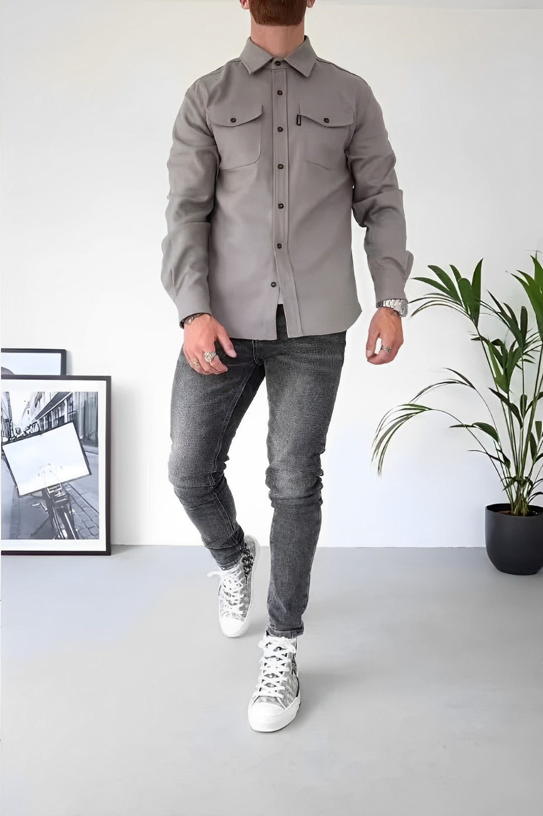 Gavin | Męska Koszula w Stylu Casual shirts & polos Warschau Fashion Jasnoszary S