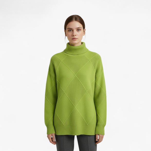 Irena | Damski sweter z wysokim prążkowanym kołnierzem i diamentowym splotem Swetry Warschau Fashion