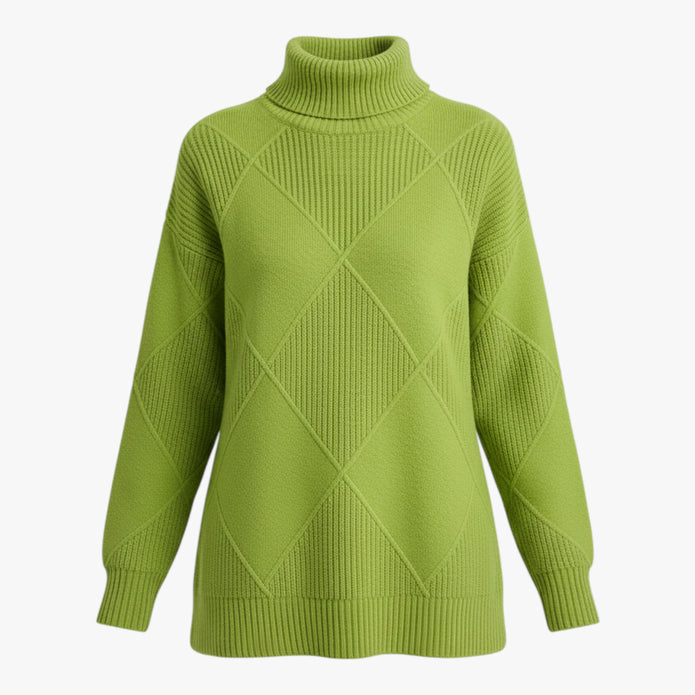 Irena | Damski sweter z wysokim prążkowanym kołnierzem i diamentowym splotem Swetry Warschau Fashion Zielony S