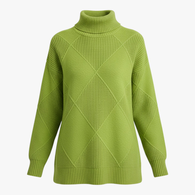 Irena | Damski sweter z wysokim prążkowanym kołnierzem i diamentowym splotem Swetry Warschau Fashion Zielony S