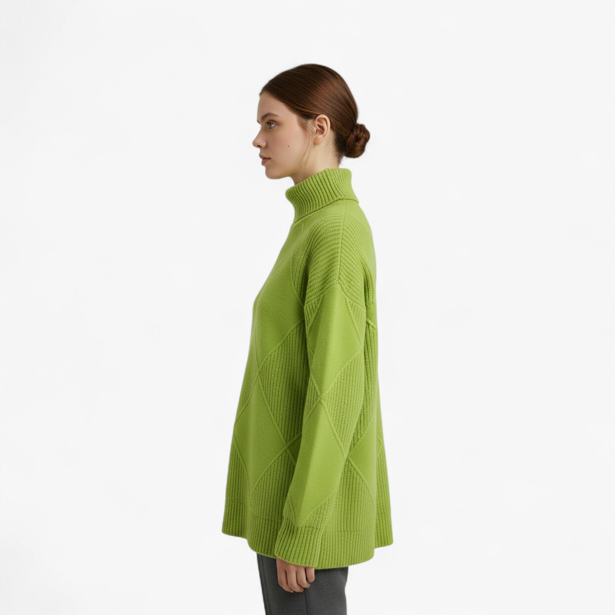 Irena | Damski sweter z wysokim prążkowanym kołnierzem i diamentowym splotem Swetry Warschau Fashion