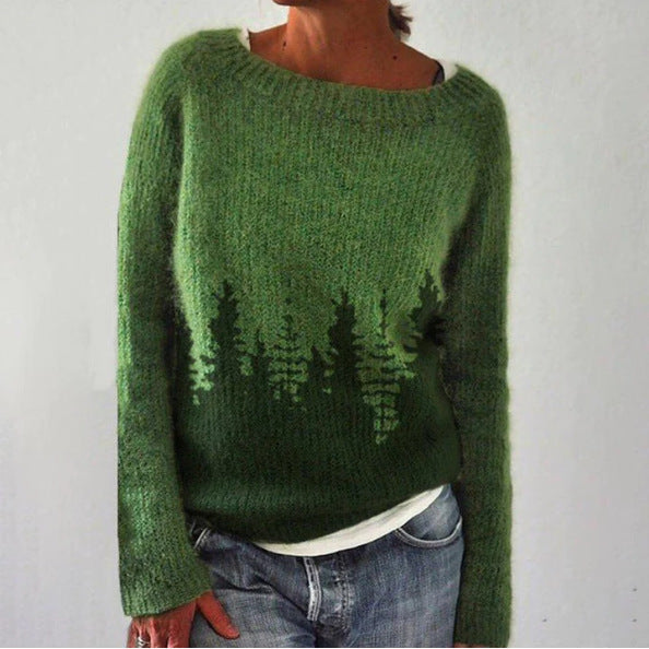 Alva - Długa bluzka leśna z długim rękawem w stylu Sweater Warschau Fashion Zielony S