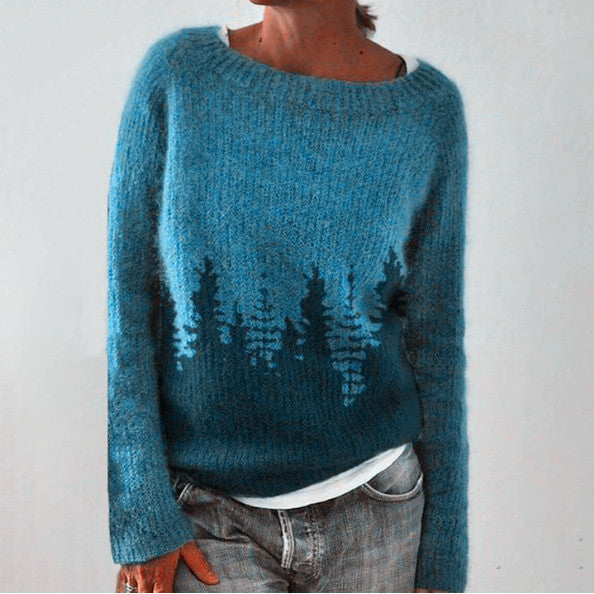 Alva - Długa bluzka leśna z długim rękawem w stylu Sweater Warschau Fashion Niebieski S