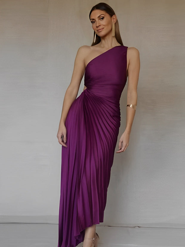 Olivia - Suknia Maxi z Plisowanym Kołnierzem dla Kobiet | Idealna na Wiosnę/Lato Warschau Fashion Ciemnofioletowy Xs