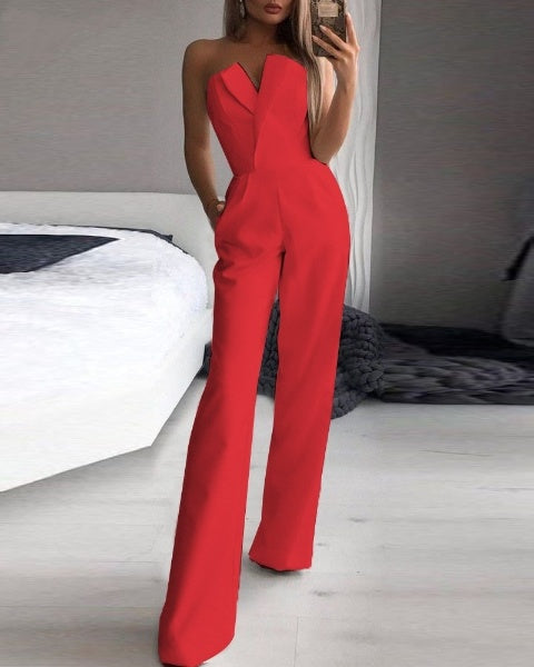 Bezrękawowy damski kombinezon Women Jumpsuit Warschau Fashion Czerwony S