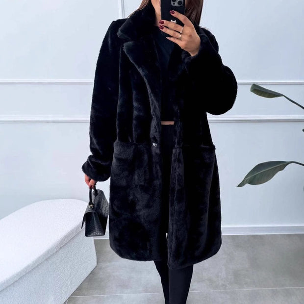 Damski płaszcz – Luźny fason – Miękki materiał – Szeroki kołnierz – Przednie kieszenie Coats Warschau Fashion Czarny S