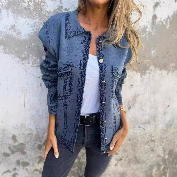 Sweter damski z mieszanki wełny – luźny krój, strukturalny kołnierz i ozdobne guziki Coats Warschau Fashion Niebieski S