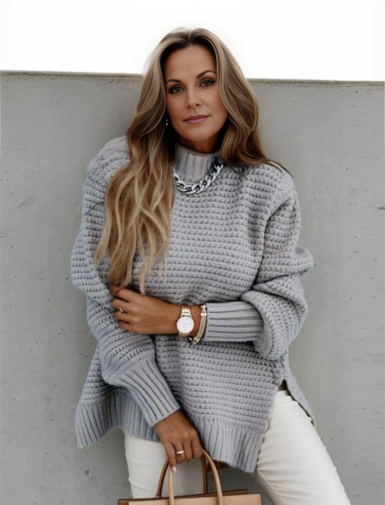 Miękki dzianinowy sweter damski Josy Warschau Fashion Szary S