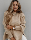 Miękki dzianinowy sweter damski Josy Warschau Fashion Khaki S