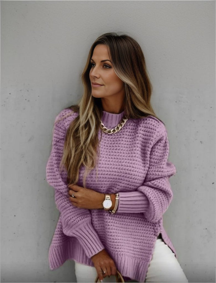 Miękki dzianinowy sweter damski Josy Warschau Fashion Fioletowy S