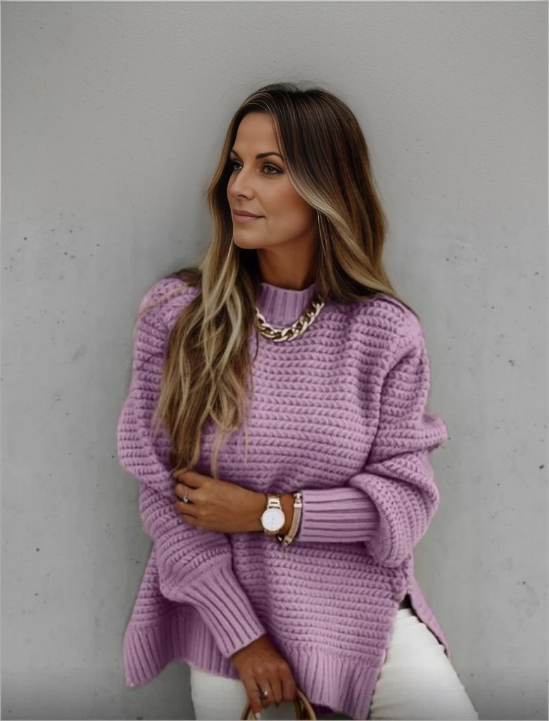 Miękki dzianinowy sweter damski Josy Warschau Fashion Fioletowy S