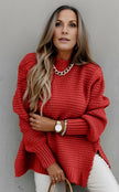 Miękki dzianinowy sweter damski Josy Warschau Fashion Czerwony S