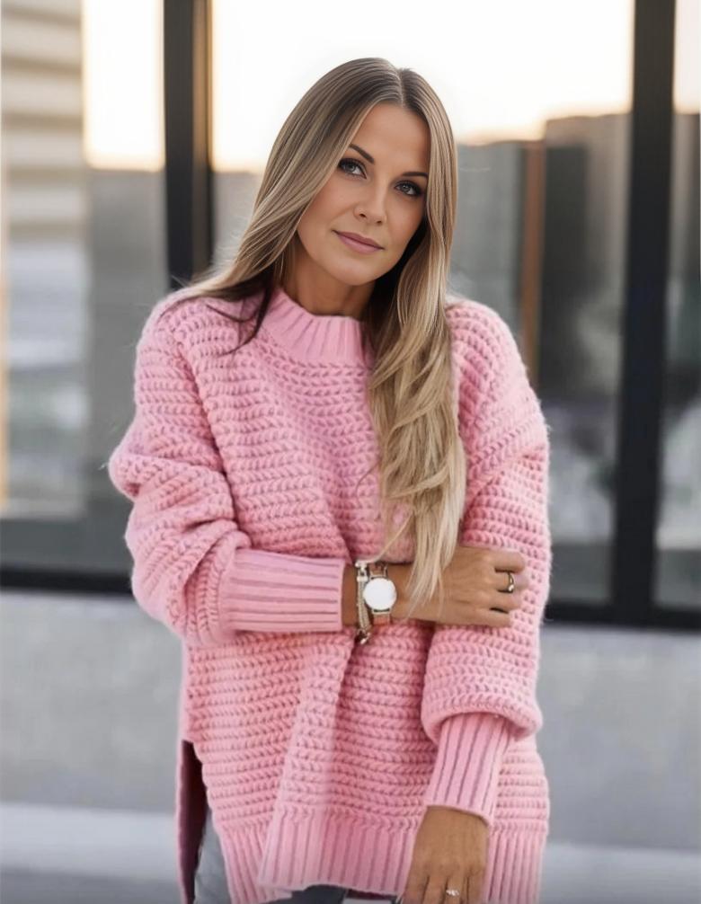 Miękki dzianinowy sweter damski Josy Warschau Fashion Różowy S