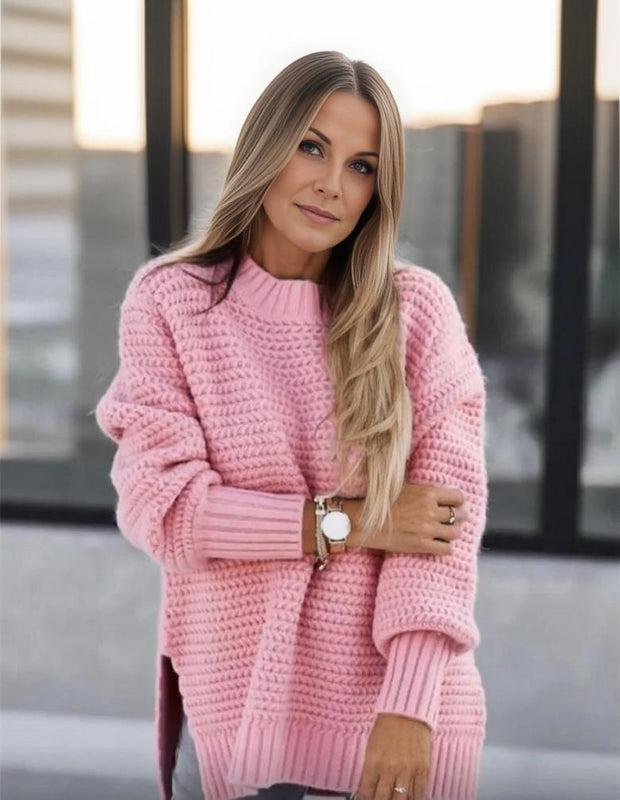 Miękki dzianinowy sweter damski Josy Warschau Fashion Różowy S