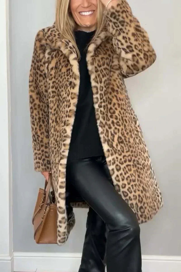 Elegancki damski płaszcz zimowy Leopardique Warschau Fashion Brązowy S