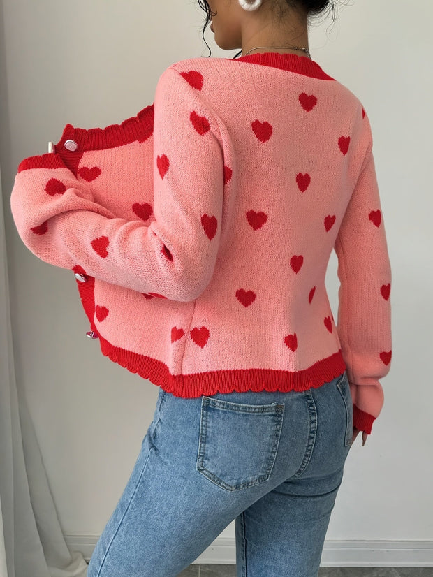 Lotte | Elegancki kardigan w serca w czerwono-różowej kolorystyce dla kobiet Warschau Fashion