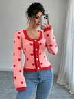Lotte | Elegancki kardigan w serca w czerwono-różowej kolorystyce dla kobiet Warschau Fashion