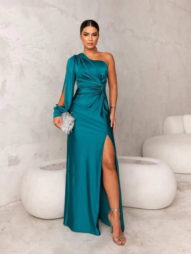 Dani | Elegancka Sukienka Satynowa na Jedno Ramię dla Pań Warschau Fashion Turkusowy S