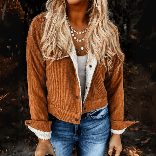 Krótka Kurtka Welurowa - Yami Jackets Warschau Fashion Brązowy S