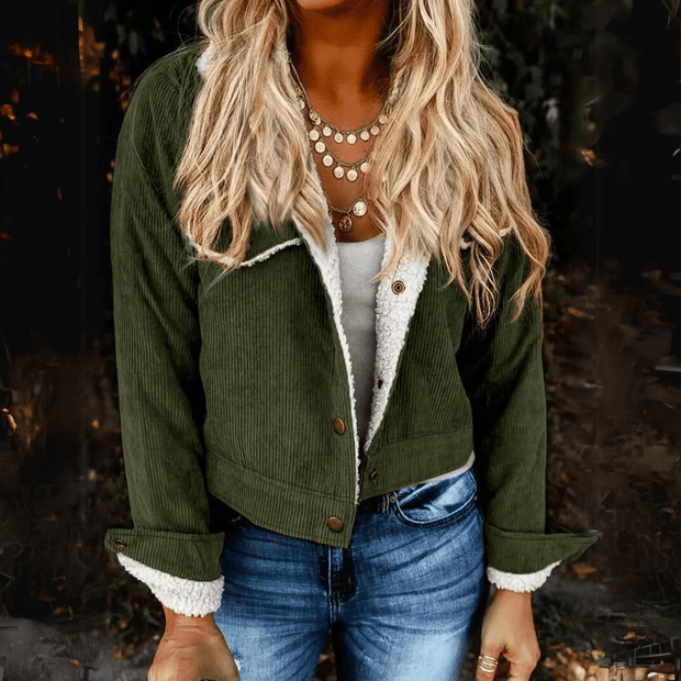 Krótka Kurtka Welurowa - Yami Jackets Warschau Fashion Zielony S
