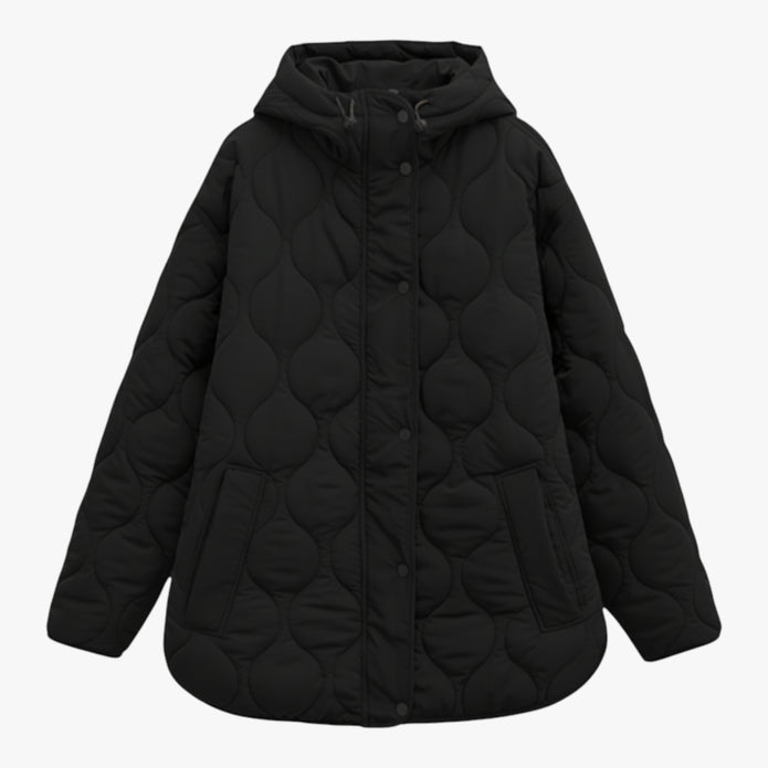 Aleksandra | Damski Ciepły Płaszcz z Kapturem Kurtki i płaszcze damskie Warschau Fashion Czarny XS