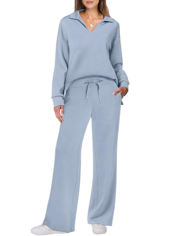 Eline | Luksusowy Zestaw Odzieży Domowej z Przytulnymi Spodniami i Dekoltem w Serek Loungewear Set Warschau Fashion