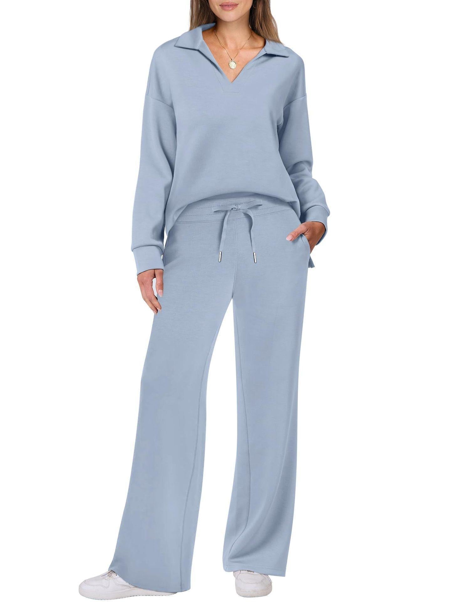 Eline | Luksusowy Zestaw Odzieży Domowej z Przytulnymi Spodniami i Dekoltem w Serek Loungewear Set Warschau Fashion