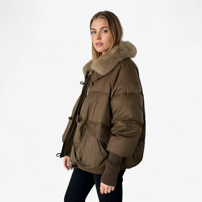 Kurtka Zimowa Damska z Futrzanym Kołnierzem Odzież wierzchnia damska Warschau Fashion