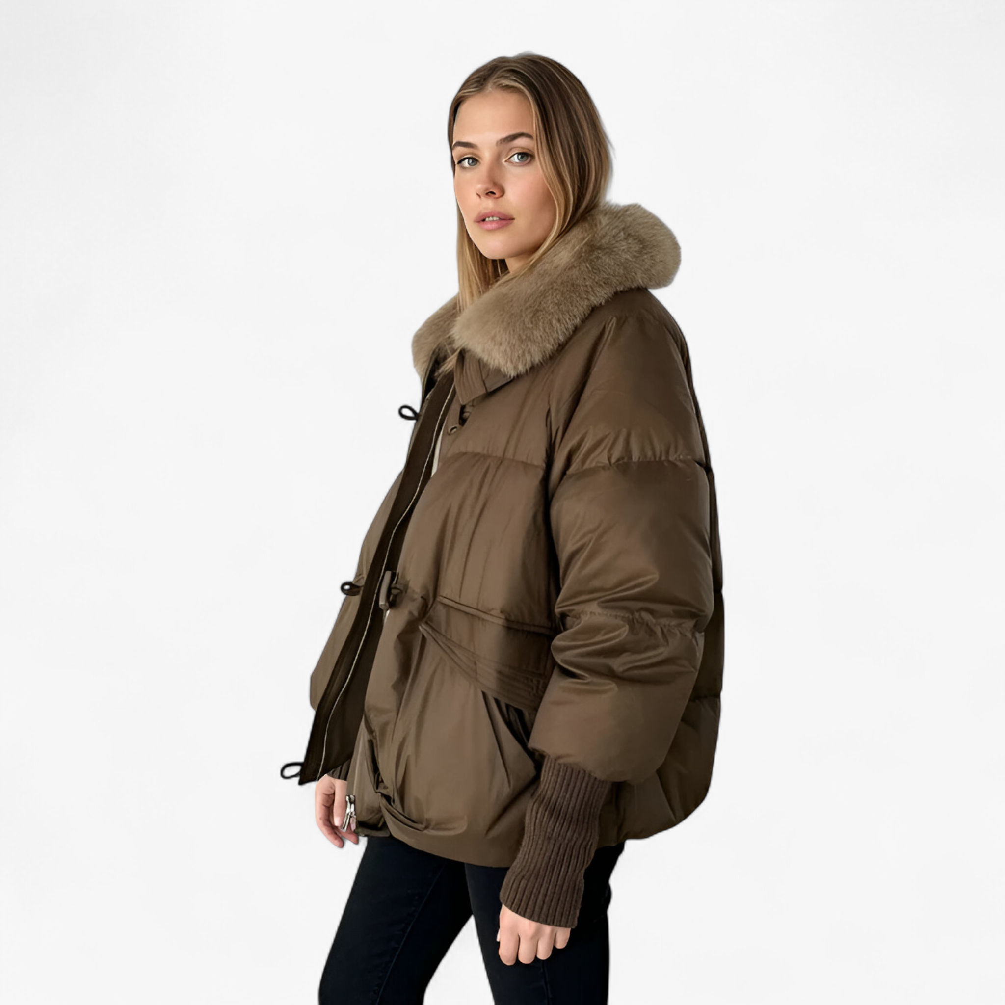 Kurtka Zimowa Damska z Futrzanym Kołnierzem Odzież wierzchnia damska Warschau Fashion