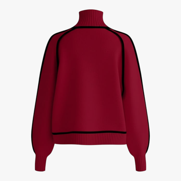 Joanna | Damski Sweter z Golfem i Kontrastową Lamówką Swetry Warschau Fashion