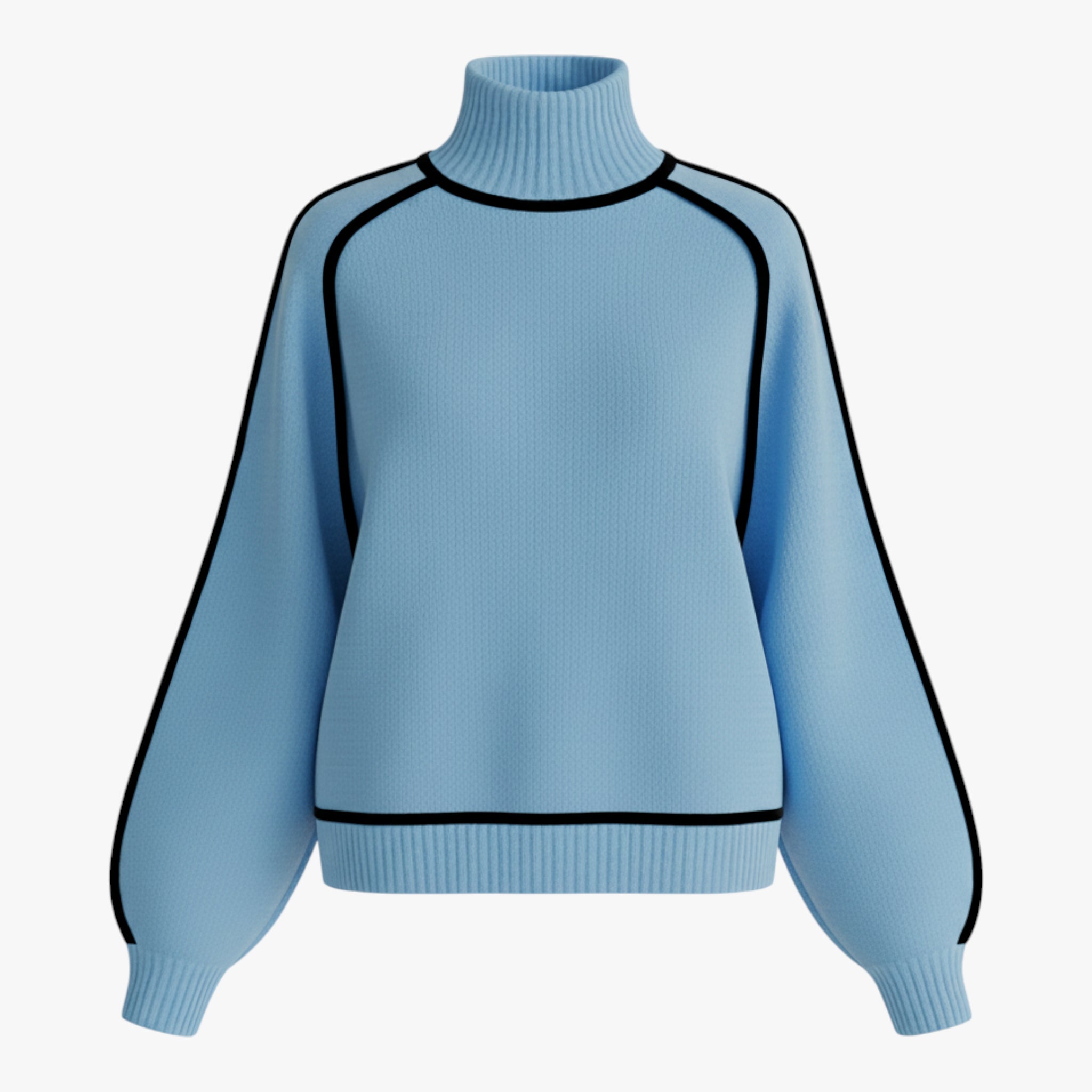 Joanna | Damski Sweter z Golfem i Kontrastową Lamówką Swetry Warschau Fashion Niebieski S