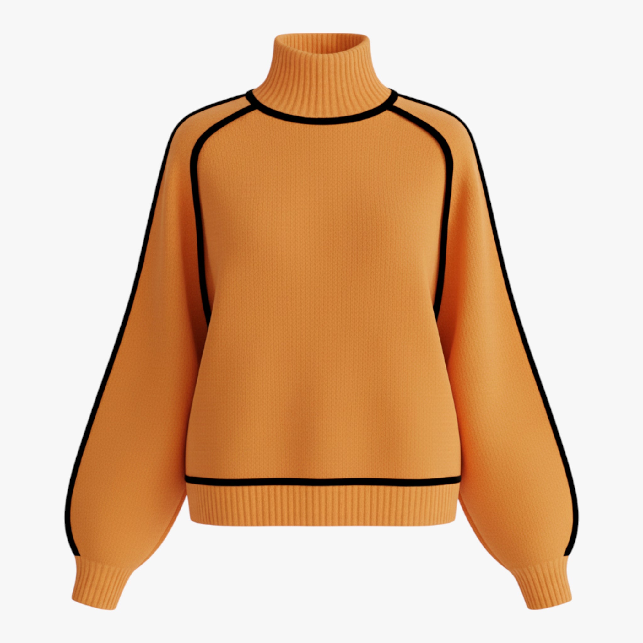 Joanna | Damski Sweter z Golfem i Kontrastową Lamówką Swetry Warschau Fashion Pomarańczowy S