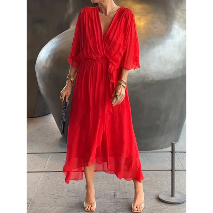 Rosafah | Elegancka Midi Sukienka Chiffonowa dla Kobiet