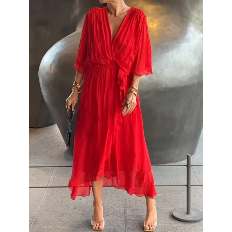 Rosafah | Elegancka Midi Sukienka Chiffonowa dla Kobiet