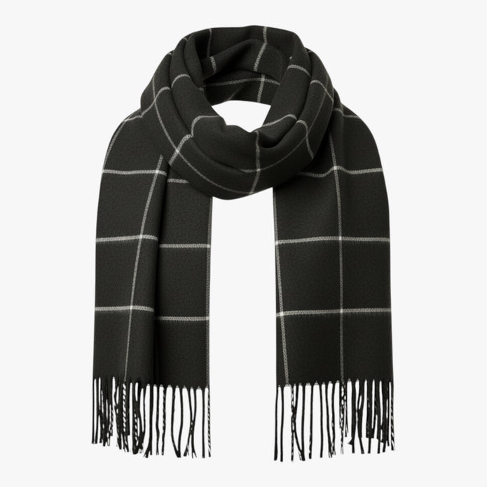Szymon | Męski zimowy szalik w kratę z dzianiny Szaliki Warschau Fashion Czarny 30x190CM
