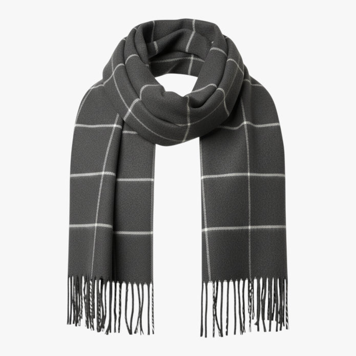 Szymon | Męski zimowy szalik w kratę z dzianiny Szaliki Warschau Fashion Szary 30x190CM