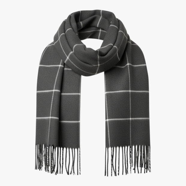 Szymon | Męski zimowy szalik w kratę z dzianiny Szaliki Warschau Fashion Szary 30x190CM