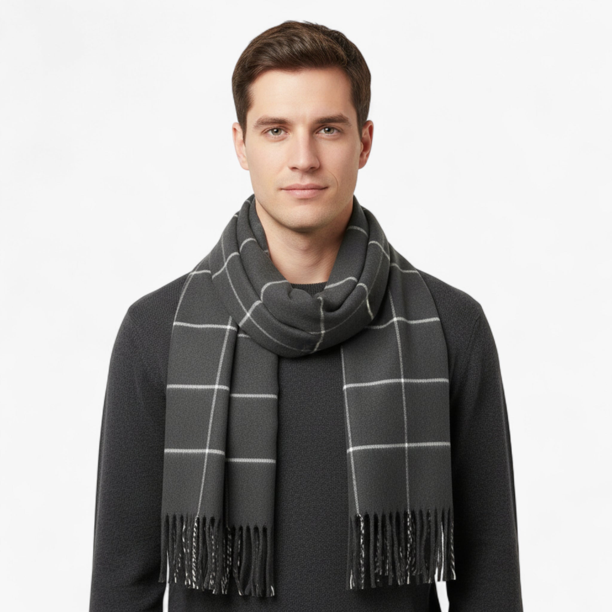 Szymon | Męski zimowy szalik w kratę z dzianiny Szaliki Warschau Fashion