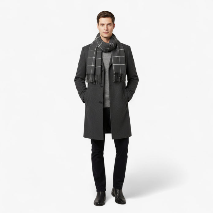 Szymon | Męski zimowy szalik w kratę z dzianiny Szaliki Warschau Fashion