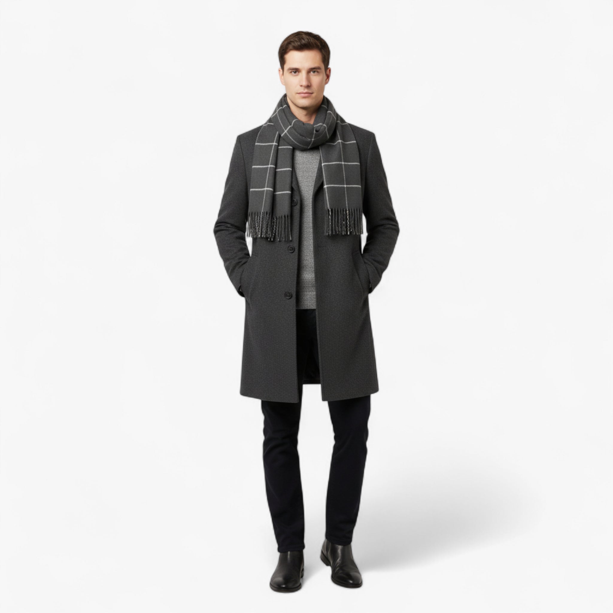 Szymon | Męski zimowy szalik w kratę z dzianiny Szaliki Warschau Fashion