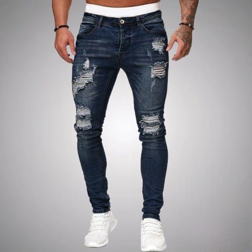 Jensen | Męskie Spodnie Slim Fit z Przetarciami | Luźny Krój