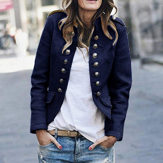 Nina - Eleganza Damski Żakiet z Wysokim Kołnierzem Jackets Warschau Fashion Granatowy Xl (44-46)