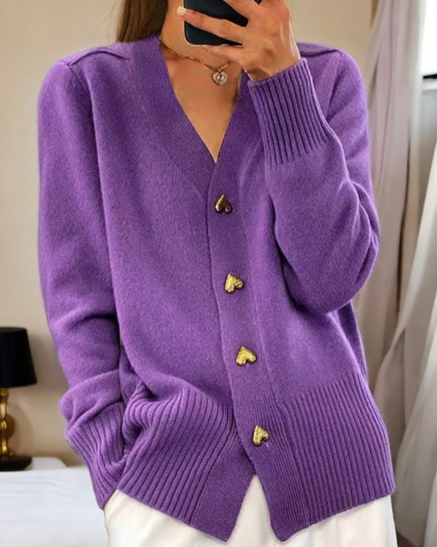 Adele - Stylowy kardigan z sercowym zapięciem Sweater Warschau Fashion Fioletowy S
