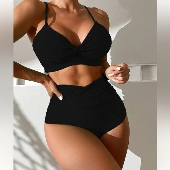 Damski bikini dwuczęściowy o wysokim stanie - idealny na plażę latem | Oliwia