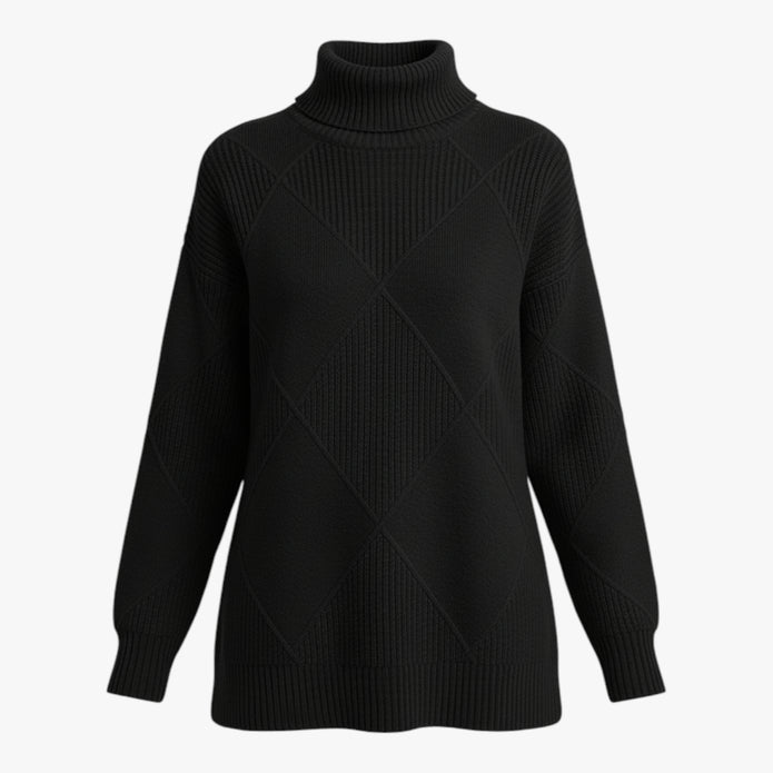Irena | Damski sweter z wysokim prążkowanym kołnierzem i diamentowym splotem Swetry Warschau Fashion Czarny S