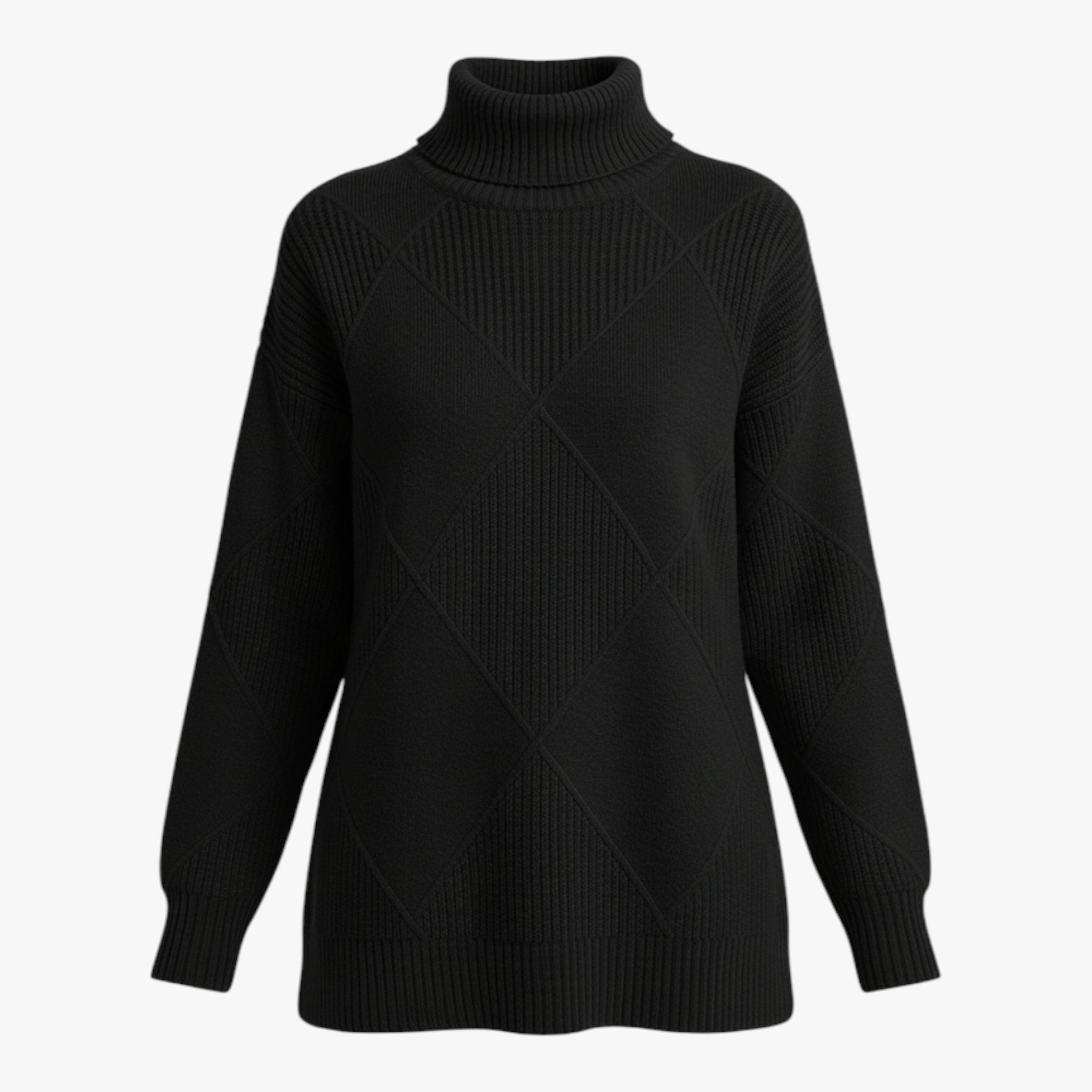 Irena | Damski sweter z wysokim prążkowanym kołnierzem i diamentowym splotem Swetry Warschau Fashion Czarny S