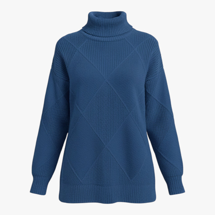 Irena | Damski sweter z wysokim prążkowanym kołnierzem i diamentowym splotem Swetry Warschau Fashion Niebieski S