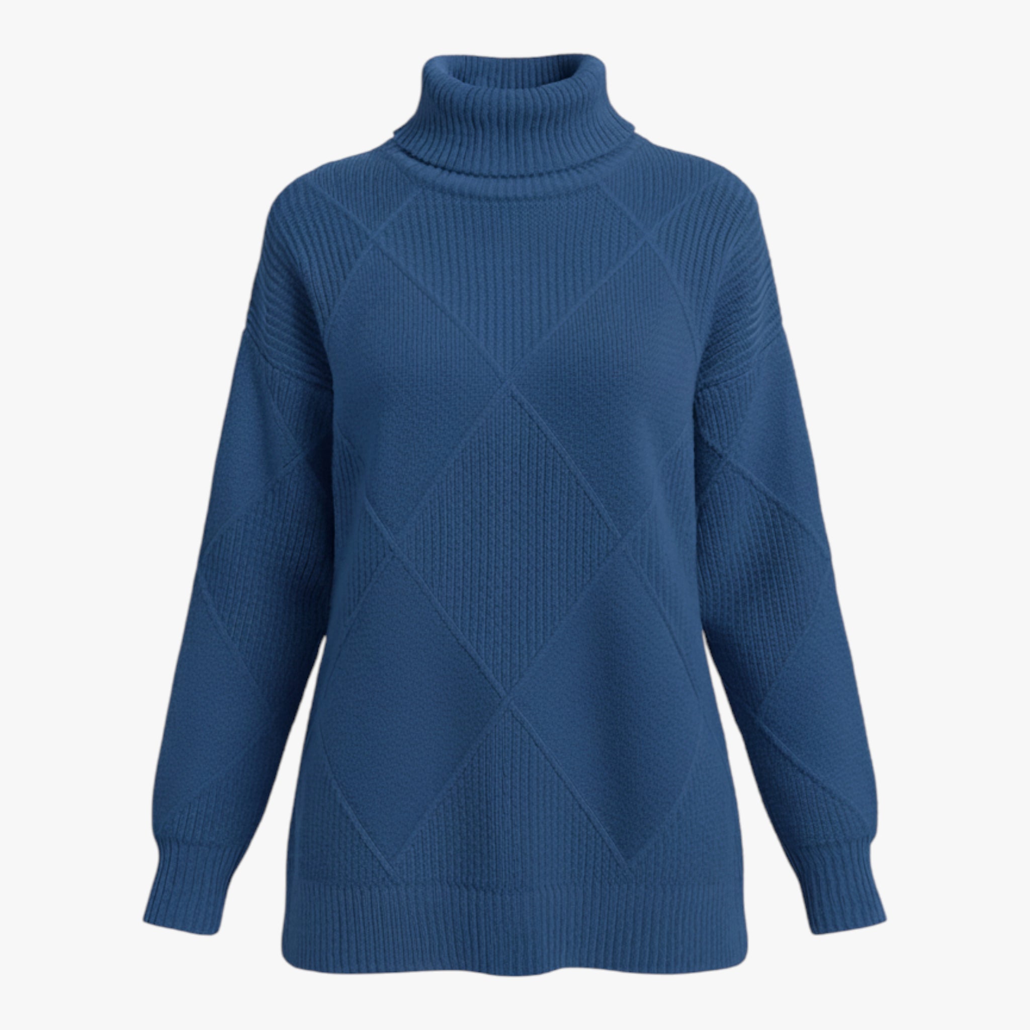 Irena | Damski sweter z wysokim prążkowanym kołnierzem i diamentowym splotem Swetry Warschau Fashion Niebieski S