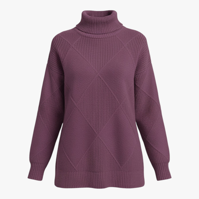 Irena | Damski sweter z wysokim prążkowanym kołnierzem i diamentowym splotem Swetry Warschau Fashion Lawendowy S